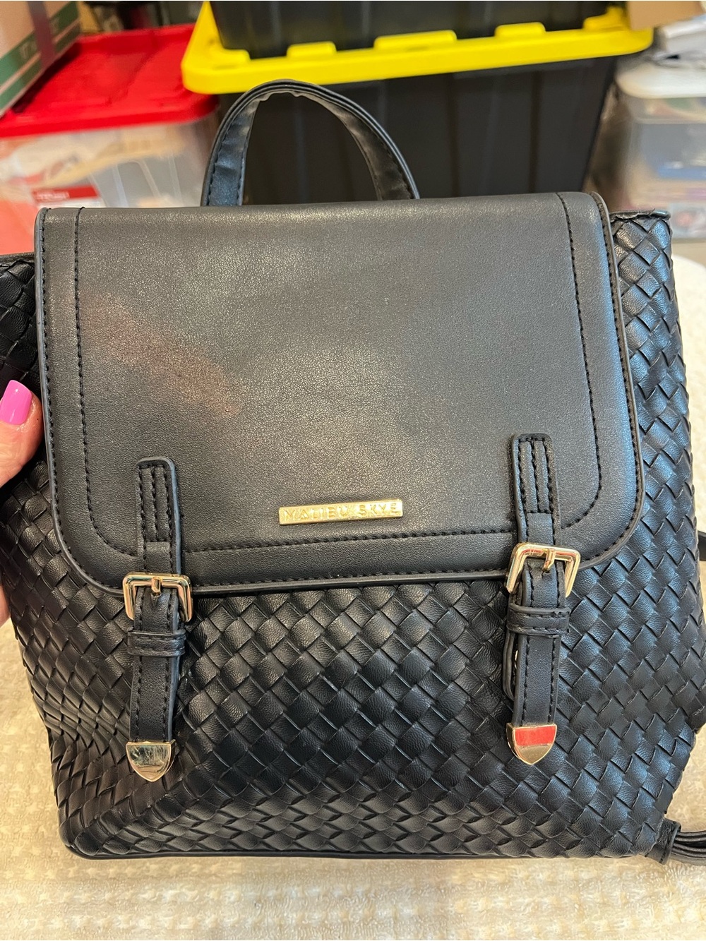Black Woven Leatherette Backpack